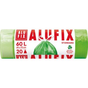 Prügikott nööridega Alufix 60L, roheline, 20tk