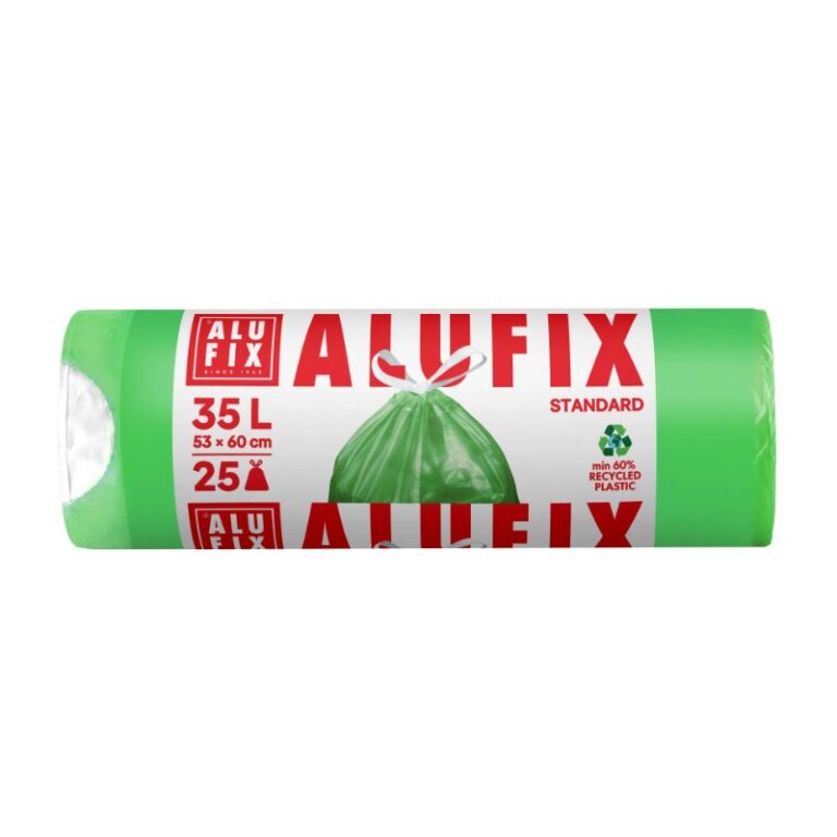 Prügikott nööridega Alufix 35L, roheline, 25tk