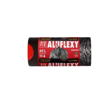 Eriti tugev prügikott nööridega Alufix FLEXY 60L, kärjemustriga, 10tk