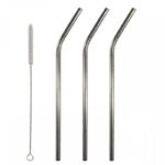 Joogikõrred metallist, 3tk hõbedased koos puhastusharjaga