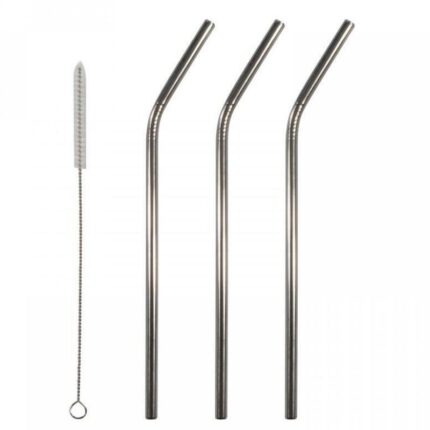 Joogikõrred metallist, 3tk hõbedased koos puhastusharjaga