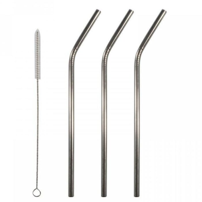 Joogikõrred metallist, 3tk hõbedased koos puhastusharjaga