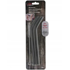 Joogikõrred metallist 3tk mustad koospuhastusharjaga