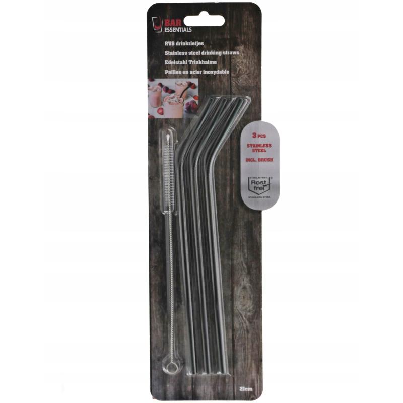 8712442999195 Joogikõrred metallist 3tk mustad koospuhastusharjaga